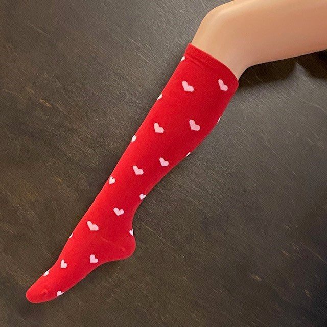Socks - Red with White Hearts