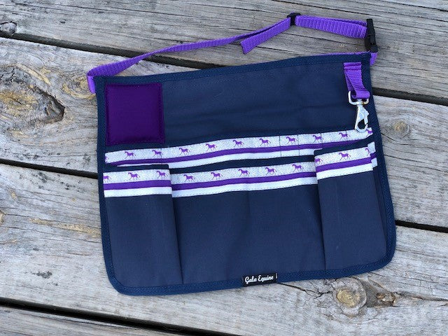 Navy Cotton with Purple Trims Apron with Pin cushion and False Tail clip
