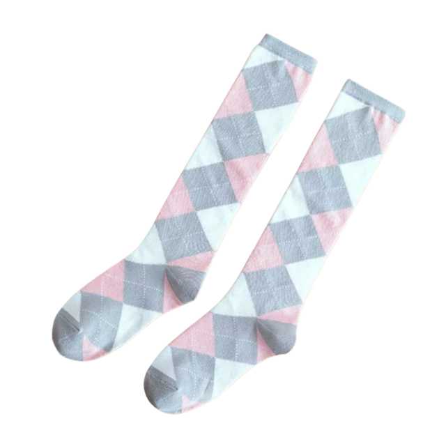 Socks - Pink,White & Grey Argyle
